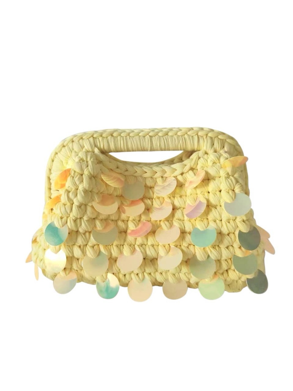 Yellow Sequin Crochet Top-Handle Bag